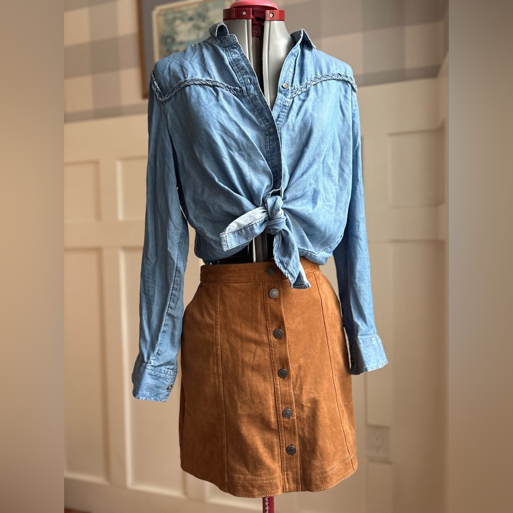 Abercrombie & Fitch Rust Brown Button-Front Suede Mini Skirt